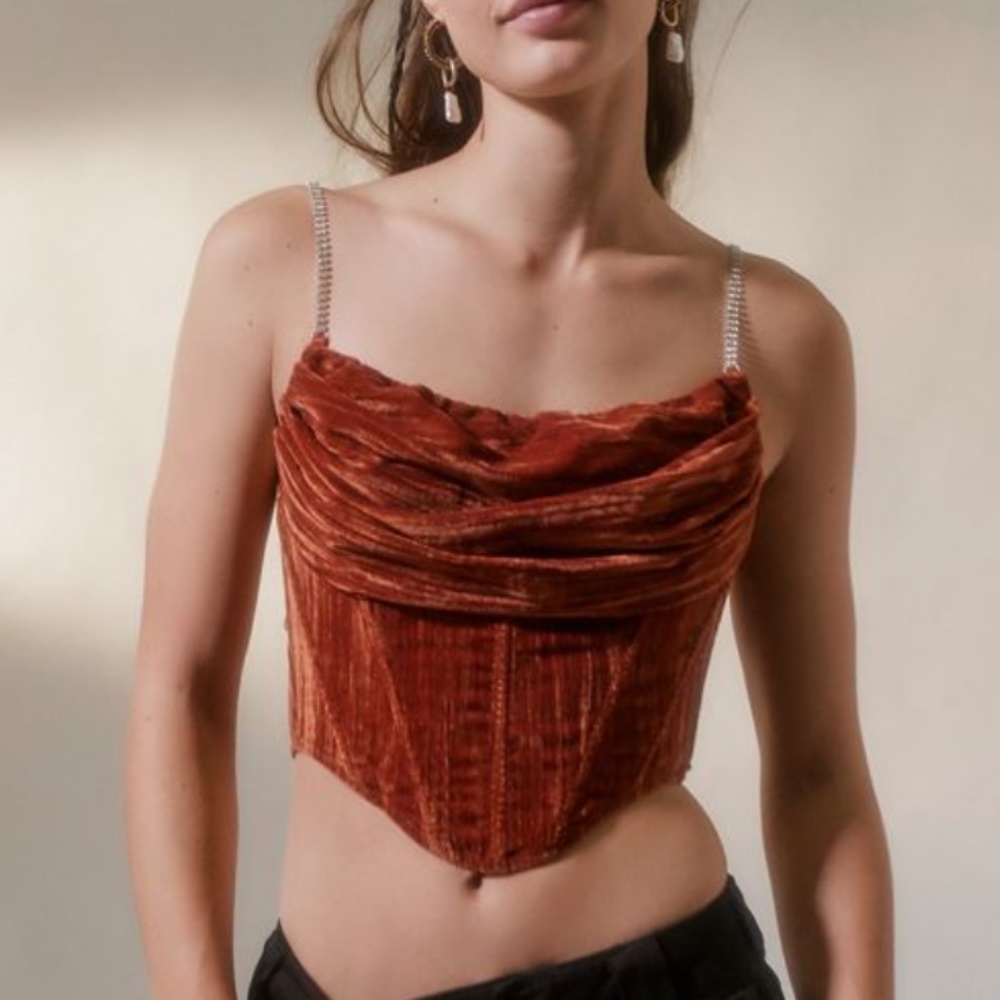 UO Lexi Velvet Cowl Neck Boho Peasant Hipster Romantic Classy Party Chic Corset - Picture 3 of 4